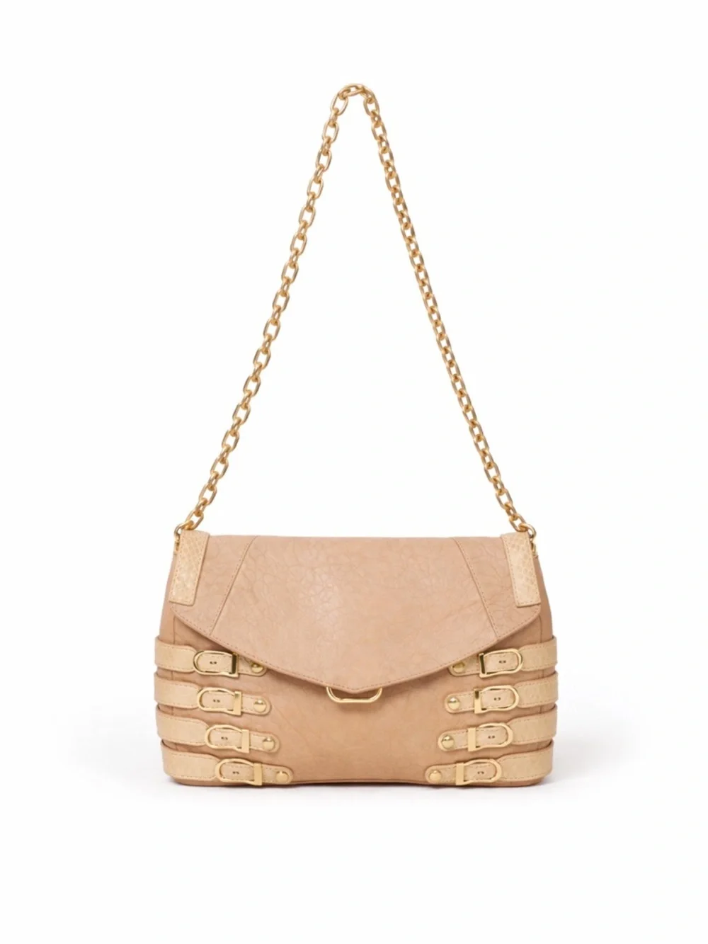 Jimmy Choo Tan Embossed Leather Shoulder Bag Gold Chain clutch - Picture 2 of 15